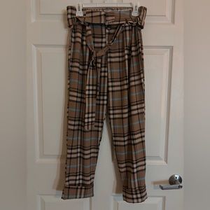Fashion Nova Dress Pants (Tan/Blue Plaid)